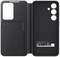 Black smartphone case with transparent camera cut-outs and magnetic closure. Brand and conformity markings shown.