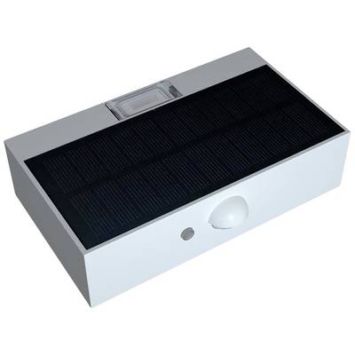 White, rectangular housing with solar panel on top and motion sensor at the front.
