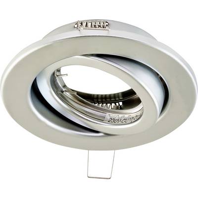 Close-up of a silver adjustable recessed ceiling spotlight with a circular trim and visible inner lamp housing.