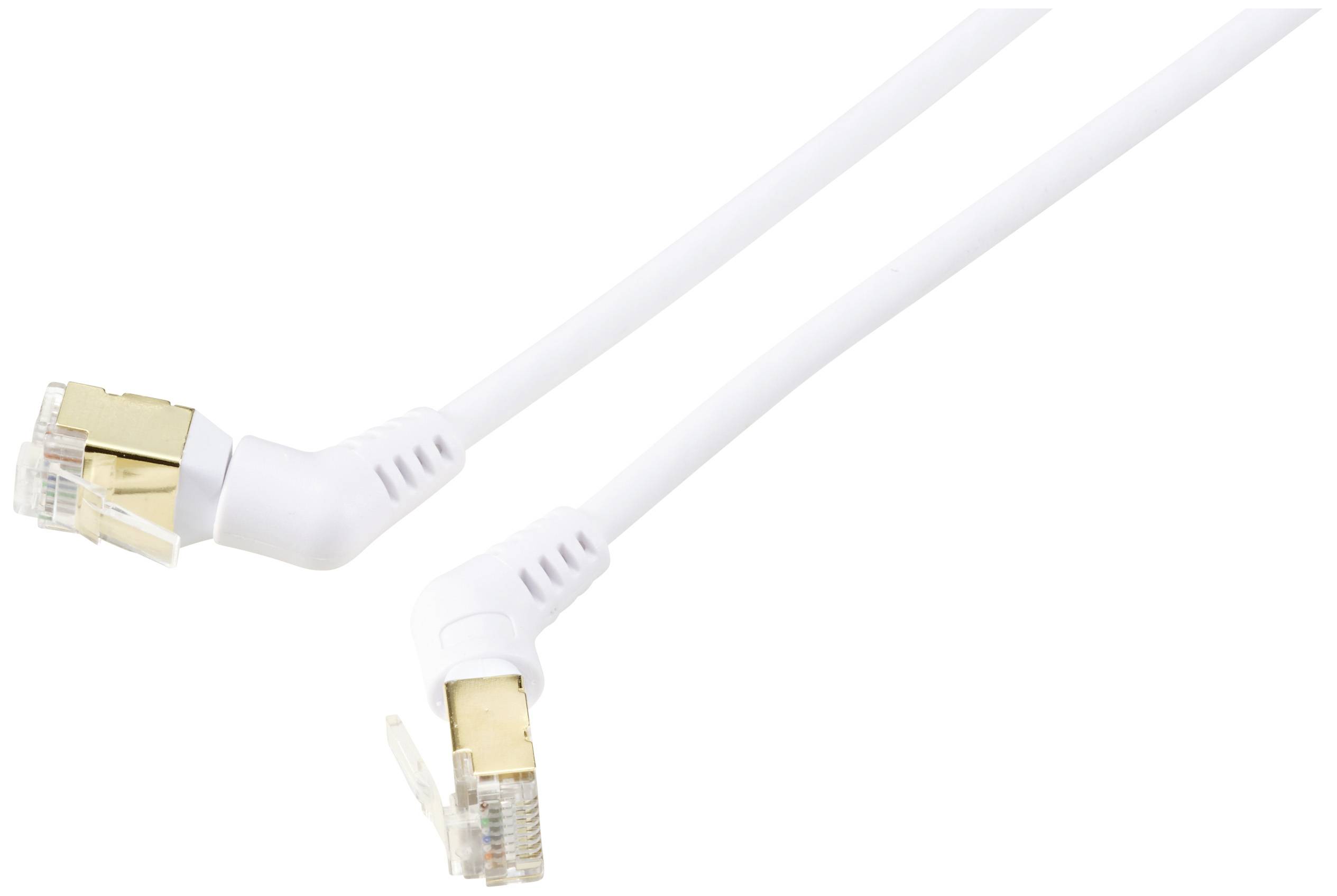 Renkforce RF-6071574 RJ45 Network cable, patch cable CAT 8.2 S/FTP 2.00 m White 360-degree pivoted contacts, Angled cable outlet 1 pc(s)