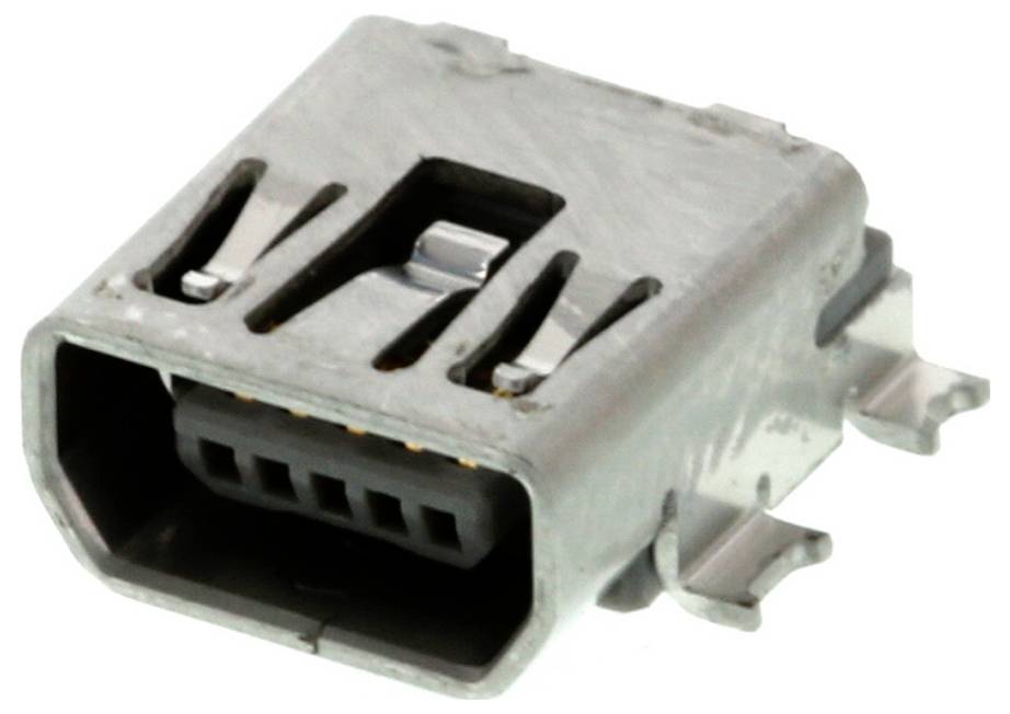 A metal USB Type-B connector with a rectangular shape and four internal pins, used for connecting peripherals to computers.