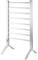 A white, freestanding towel rail with seven horizontal metal bars, suitable for bathrooms or washrooms.