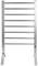 A silver heated towel rail with seven horizontal bars, standing against a white background.