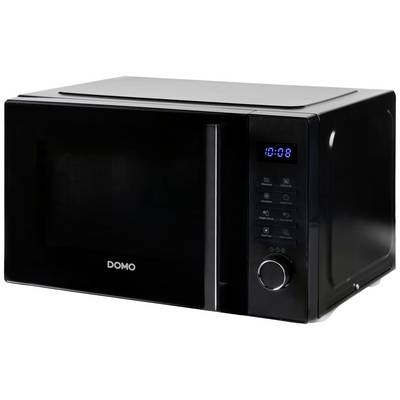 A black microwave with a digital display showing '10:08'. The controls and rotary dial are located on the right side of the front panel.