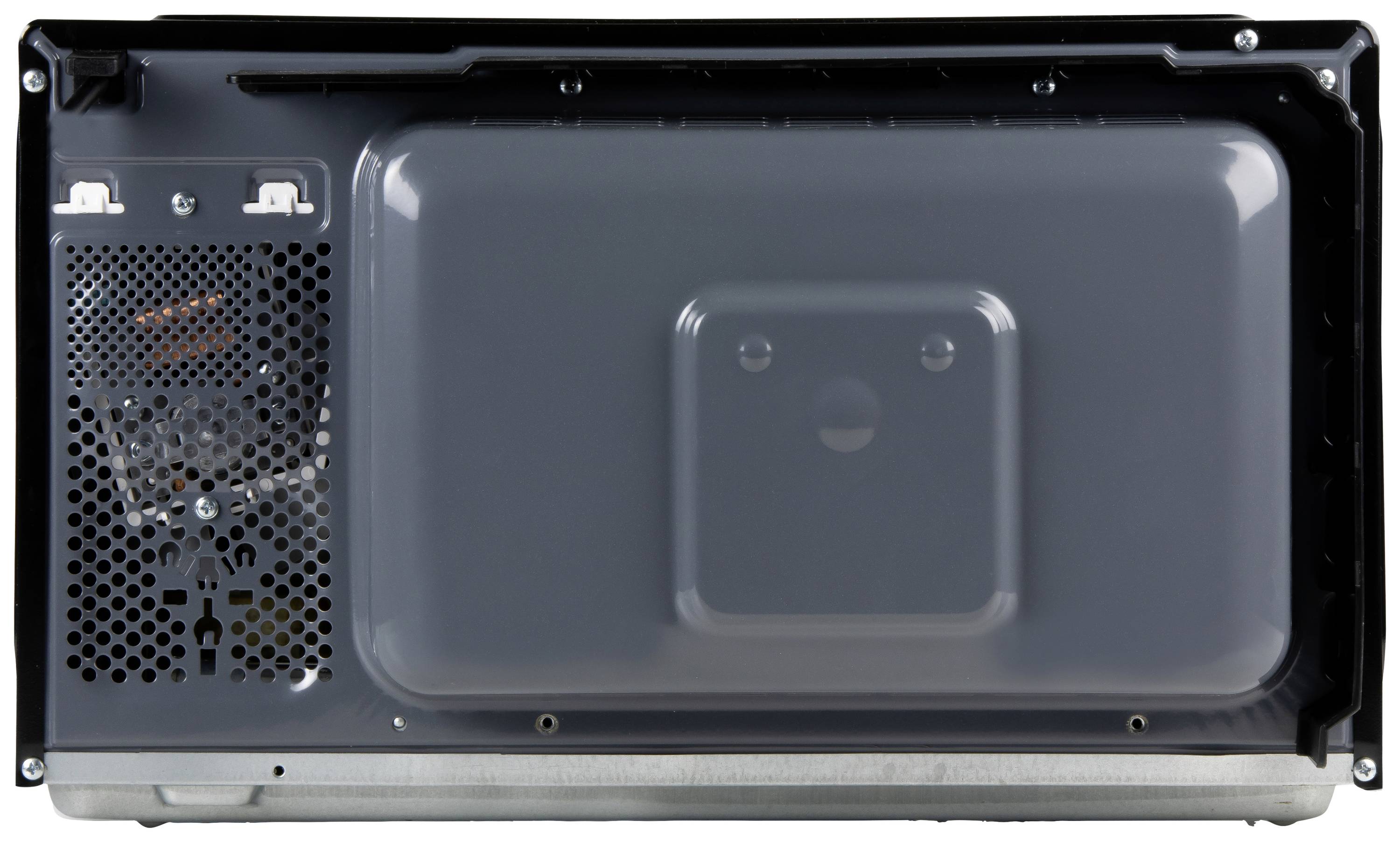 The back of a microwave shows ventilation slots and the ventilation system.