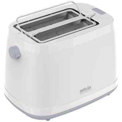 White toaster with two slots and a lever on the side, suitable for toasting bread. Brand name 'silva homeline' visible.