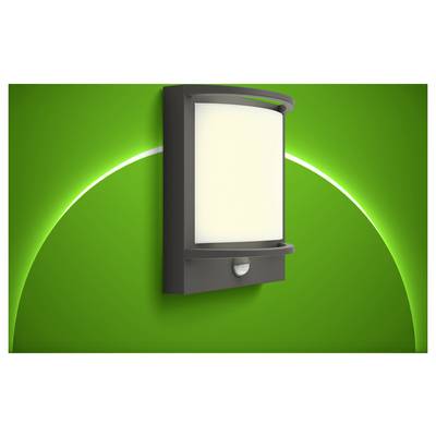 Wall-mounted outdoor light fixture with frosted white panel on a green background.<br>