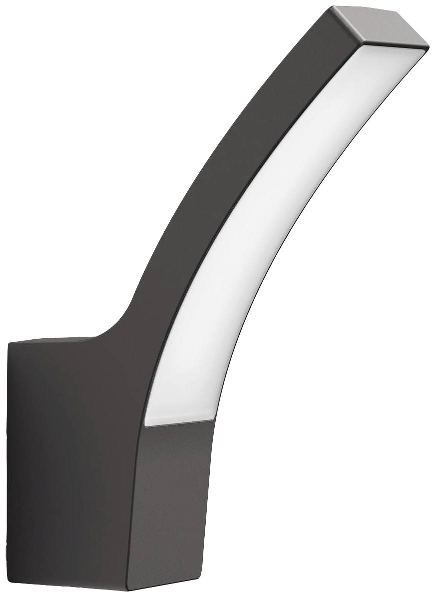 Wall light with a curved, modern design; dark frame with white illumination area. Perfect for stylish interiors.