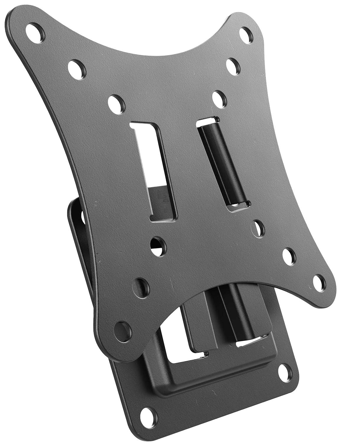 Metal TV wall mount with multiple fixing holes, for securely mounting flat screens on the wall.