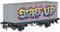 A goods wagon with the text 'Start Up' in colourful graffiti on the side, against a striped background.