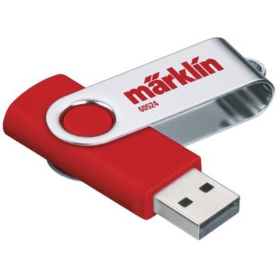 A red USB stick with a silver metal casing, with 'märklin' written on it.