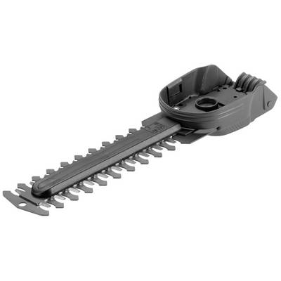 Hedge trimmer with safety guard, suitable for cutting bushes and hedges. It displays a blade with sharp teeth.