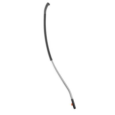 A curved metal vacuum cleaner pipe with a black handle, compatible with various vacuum cleaner models.