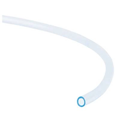 A transparent plastic tube with a blue edge, shown bent, providing a good view of its form and structure.