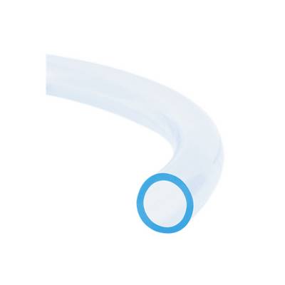 A transparent, curved pipe with a blue-emphasised opening is depicted.