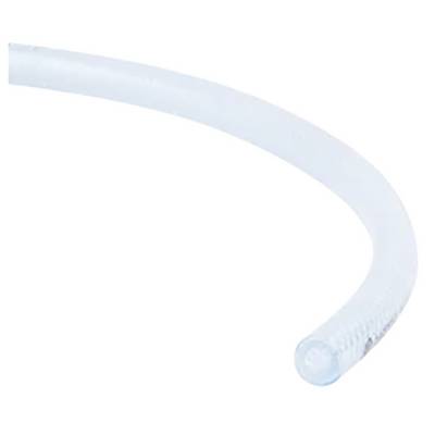 A transparent, flexible tube arranged in a curved configuration. Suitable for the transportation of liquids or gases.