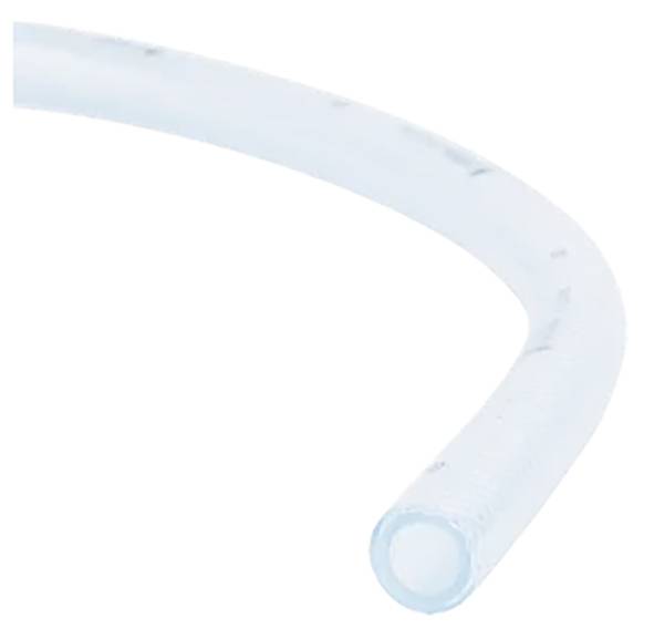A transparent plastic tube, slightly curved. It is frequently used in applications for the transportation of liquids.