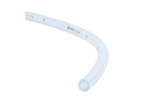 A transparent, flexible tube in a curved shape.