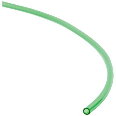 A green, flexible plastic hose bend.