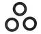 Three black sealing rings on a white background. The rings are circular and identical in size and colour.