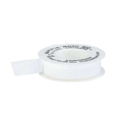 A roll of white PTFE tape, commonly used for plumbing and pipefitting work to seal threaded connections.
