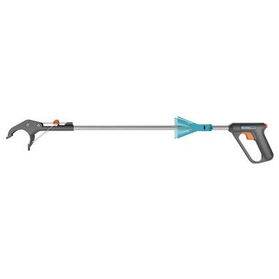 Litter picker with long handle, ergonomic grip, and grabbing mechanism. Suitable for collecting rubbish or hard-to-reach objects.