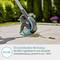 An electric joint brush with a blue brush head removes weeds from paving stones. Text: 'A practical tool'.