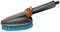 Image of a grey cleaning brush with a blue bristle head and an orange rotating handle. Suitable for gardening and cleaning.