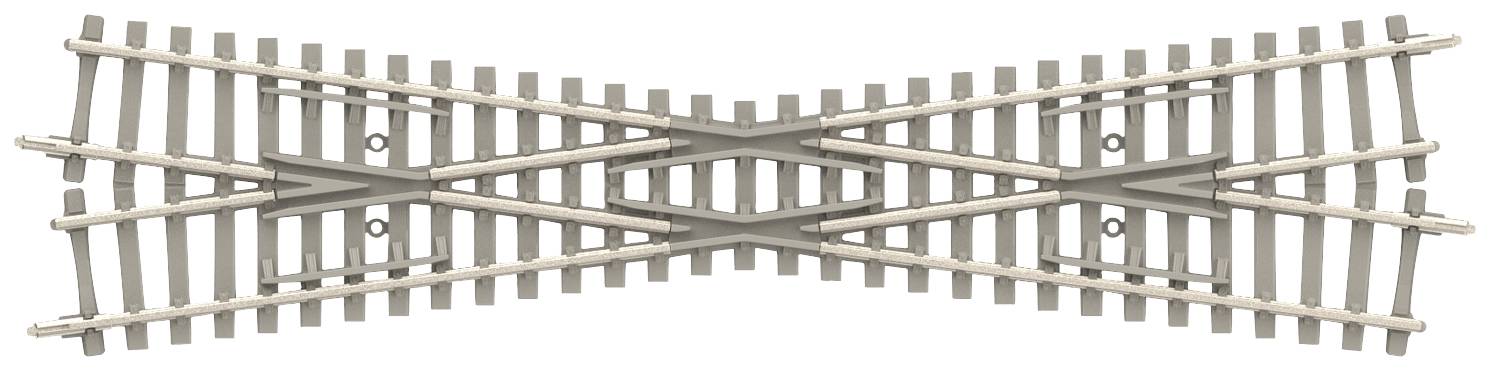 Crossing track for model railway, consisting of two intersecting tracks with side branches, for track gauge.