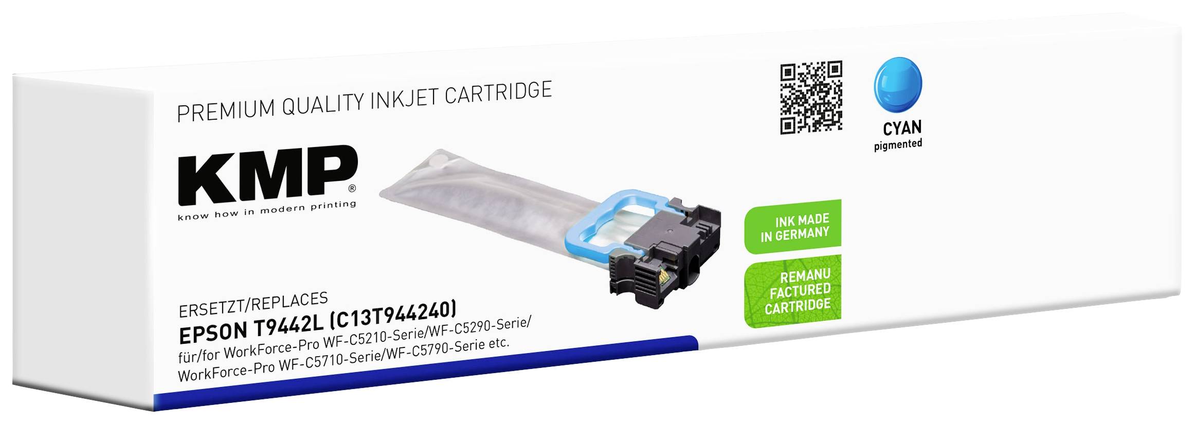 'KMP Premium Quality Inkjet Cartridge, compatible with Epson T9442. Made in Germany. Colour: Cyan.'