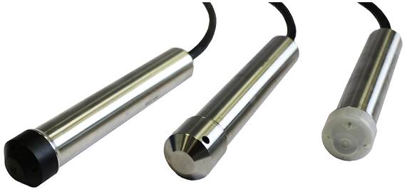 Three silver cylindrical sensors with black and transparent ends lie side by side on a white background.