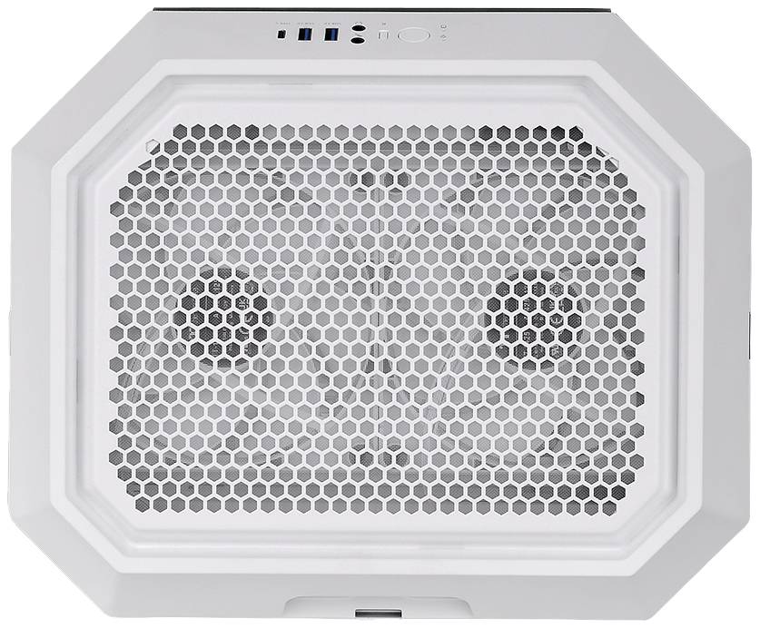 White, octagonal ceiling light with honeycomb pattern and two discernible light sources.