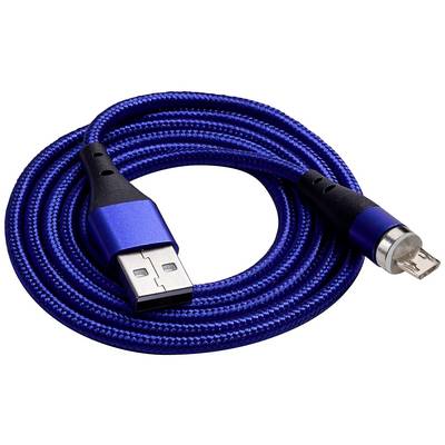 Blue USB-to-Micro-USB cable, coiled, for charging and connecting devices.