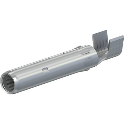 A grey, metallic rocket with a rounded nose cone and fin-like structures at the rear, shown in side profile.