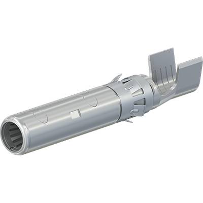 A silver-coloured, cylindrical mechanical component with multiple notches and wing-like structures on a black background.