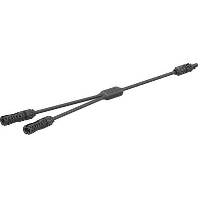 Y-cable with two connectors on one side and one on the other, used for connecting electrical devices.