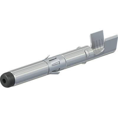 A silver metal cylinder with a grooved central section, which could be part of a larger technical device or tool.