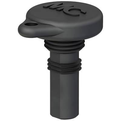 Black plastic key with a handle and embossed symbol, presumably for a specific lock or device, isolated against a white background.