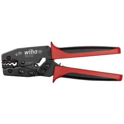 Crimping pliers with red handles and a black metal head, suitable for cable work. Branding on tool: 'wiha'.