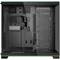 'Interior of a computer case with empty drive bays, cable management openings, and ventilation grilles.'