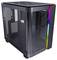 Computer case with transparent side panel and RGB light strips along the front edge. Suitable for PC build projects.