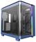 A blank PC case by Montech, blue with a transparent side panel and RGB strip; suitable for computer component assembly.