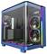 A stylish, illuminated PC case with four fans. The case is transparent and showcases the internal hardware.