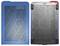 Two computer cases viewed from above; the left one is blue with diagonal grid stripes, the right one is grey with a hexagonal grid pattern.