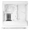A white computer case with an open design reveals two large fans and space for components. It offers cable management options.