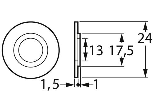 Technical Drawing of a Circular Object with Dimensions: Outer Diameter 24, Inner Diameter 17.5, Thickness 1.5 mm.