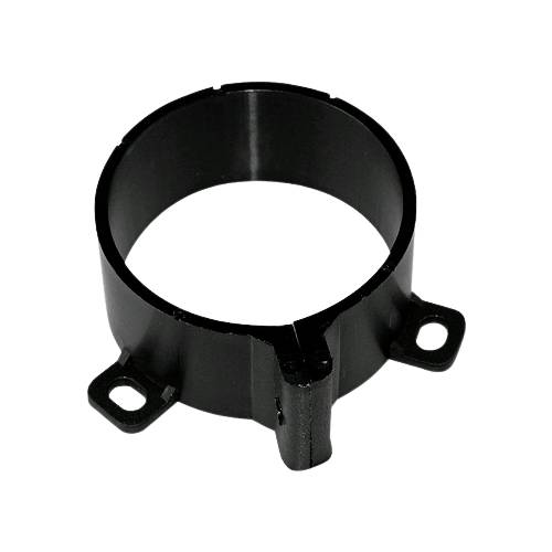 A black plastic holder with two mounting holes for securing cylindrical objects.