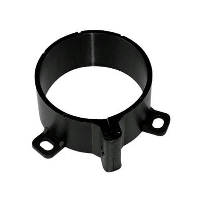 A black plastic holder with two mounting holes for securing cylindrical objects.