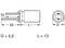 Electrical component in the form of a capacitor. Dimensions: diameter (D) 5.5 mm, length (L) 12 mm. Pins are 20 mm long.