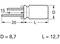 Technical drawing of a cylindrical component with the following dimensions: Diameter (D) = 8.7 mm, Length (L) = 12.7 mm.
